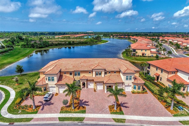 aerial view with a water view