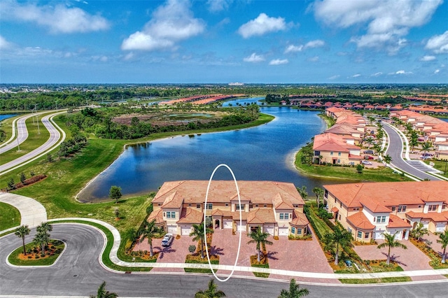 aerial view with a water view