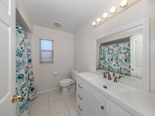 bathroom with vanity, toilet, and tile patterned flooring