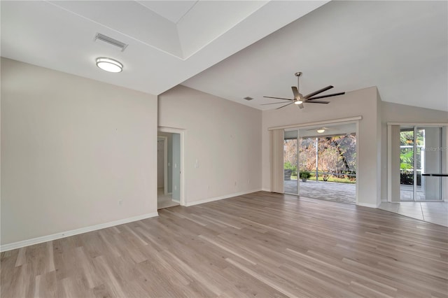 unfurnished room with ceiling fan and light hardwood / wood-style floors