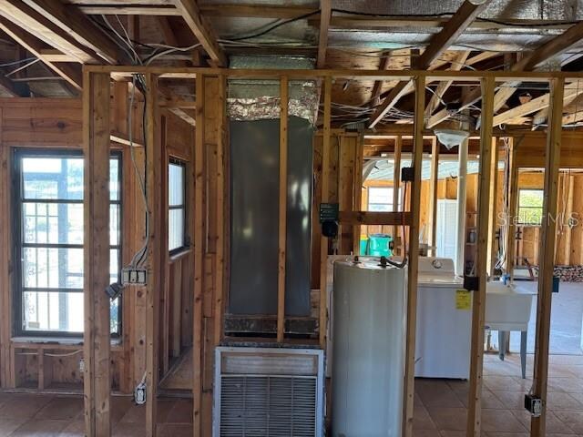 miscellaneous room featuring washer / dryer and gas water heater