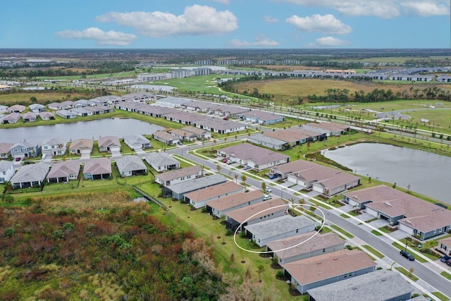 bird's eye view featuring a water view