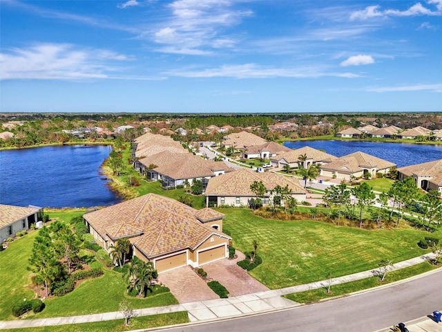 aerial view with a water view