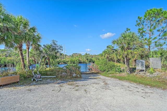 view of yard with a water view