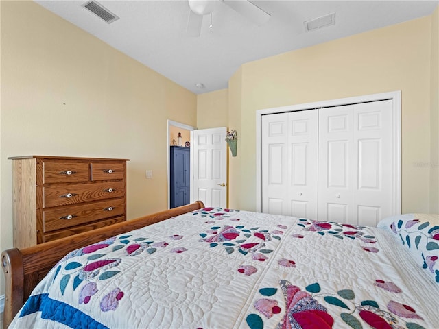 bedroom with a closet and ceiling fan