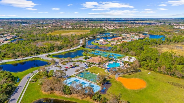 aerial view featuring a water view