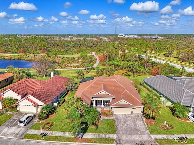 aerial view with a water view