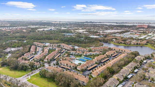 drone / aerial view featuring a water view