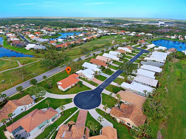 aerial view with a water view