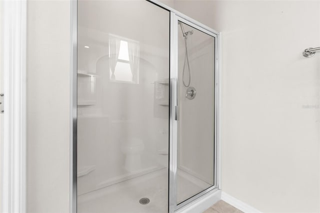 bathroom featuring a shower with shower door