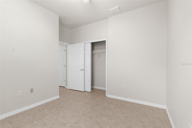 unfurnished bedroom featuring a closet