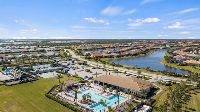 aerial view with a water view