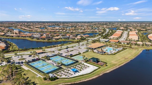 aerial view with a water view