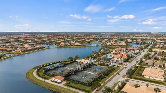 aerial view with a water view