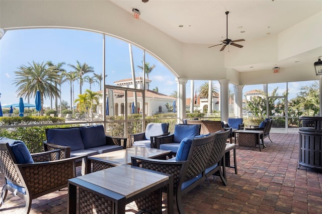 view of patio / terrace with an outdoor hangout area and ceiling fan