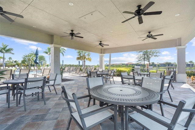 view of patio featuring ceiling fan