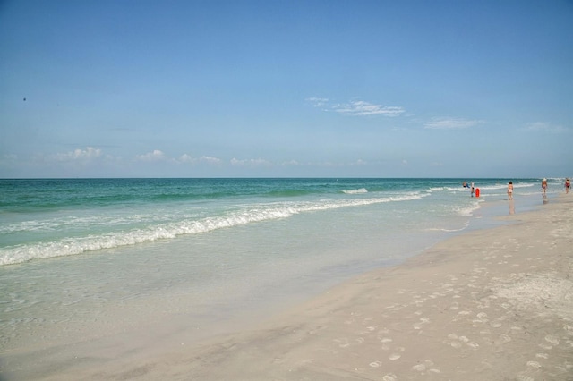 view of water feature with a beach view