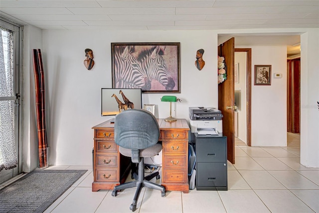 view of tiled home office