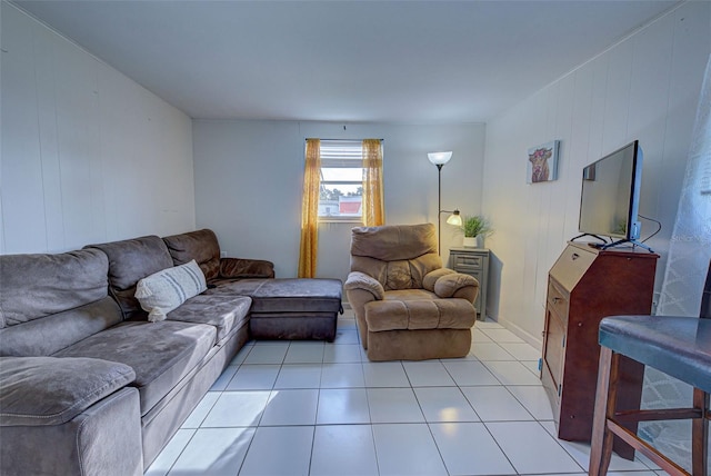 living room featuring light tile patterned floors