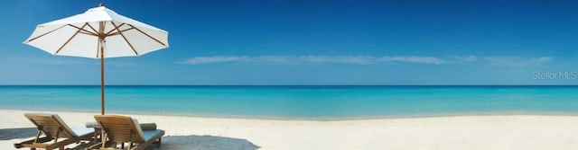 view of water feature with a beach view