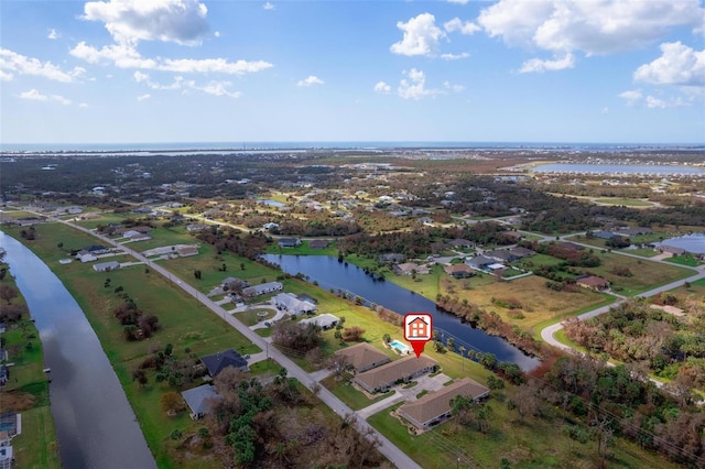 aerial view with a water view