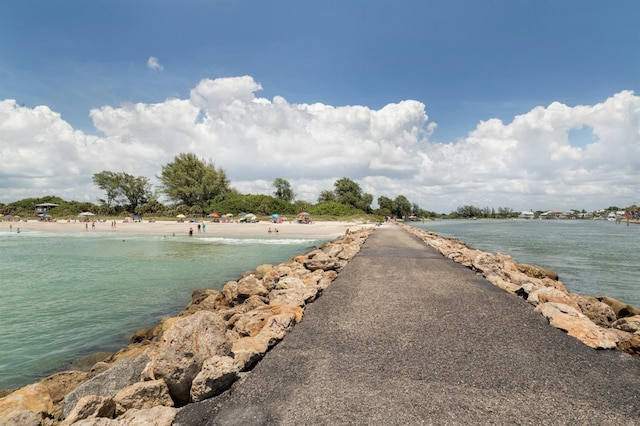 view of water feature with a view of the beach