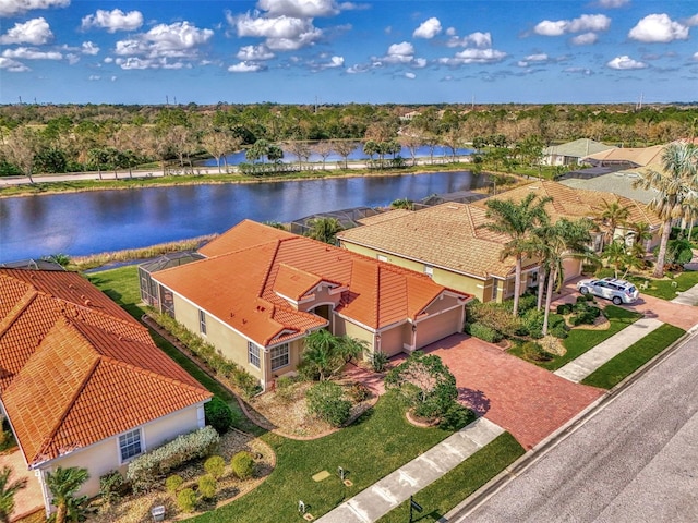 aerial view featuring a water view