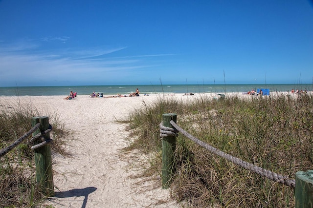 view of water feature featuring a beach view