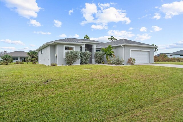 8559 Waldrep St, Port Charlotte, FL 33981 - view of front of property featuring an attached garage, stucco siding, concrete driveway, and a front yard