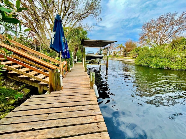 dock area with a water view