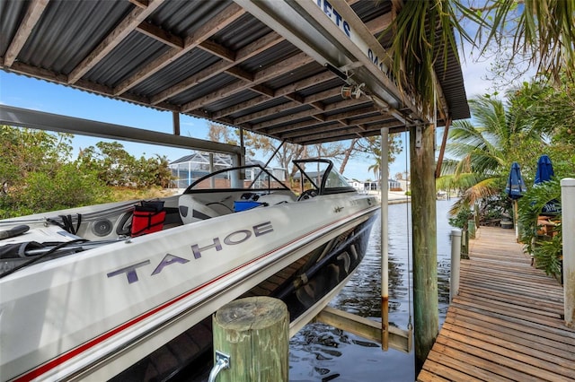 view of dock featuring a water view