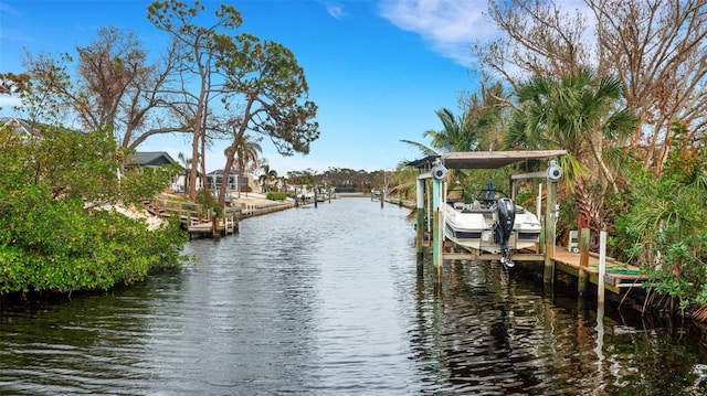 dock area with a water view