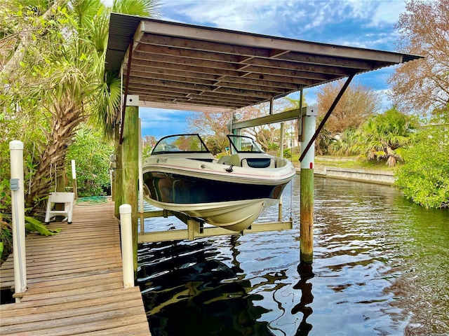 view of dock with a water view