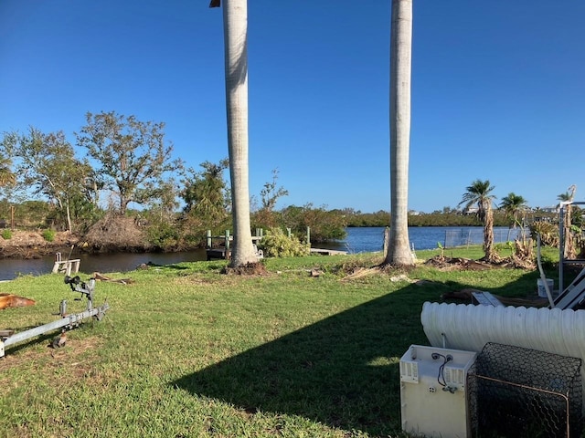 view of yard with a water view