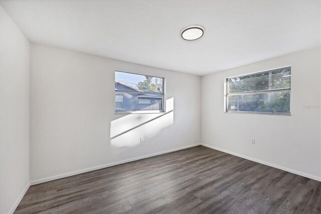 spare room featuring dark hardwood / wood-style flooring and plenty of natural light