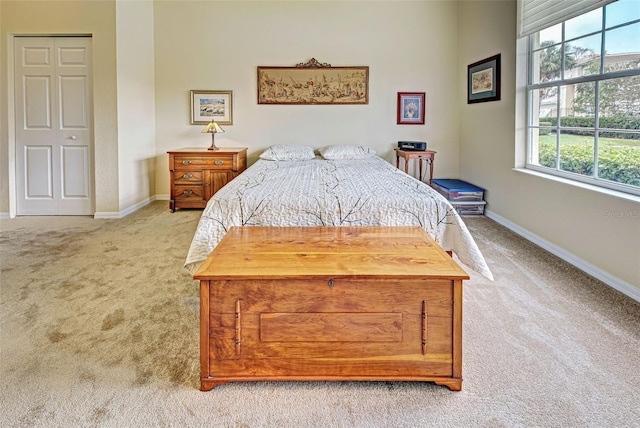 carpeted bedroom featuring a closet