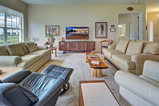 living room with light carpet