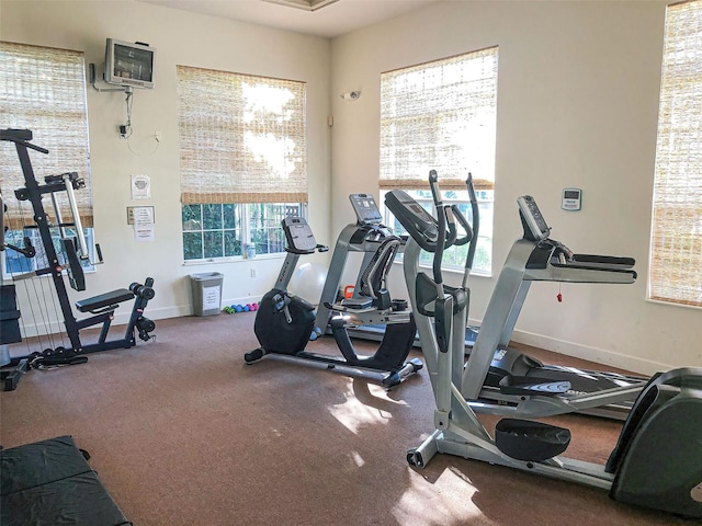 gym with carpet flooring