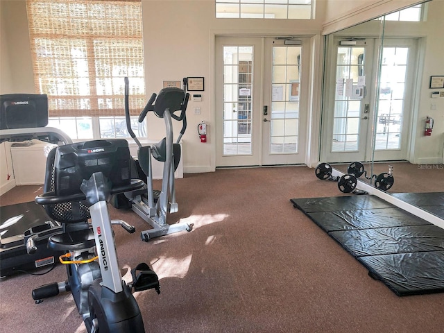 workout area featuring french doors