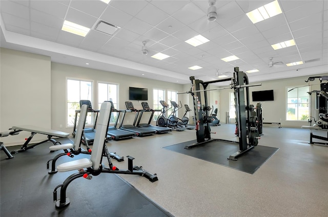 workout area with a drop ceiling