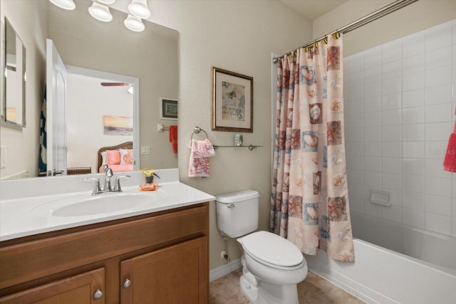 full bathroom featuring vanity, toilet, tile patterned floors, and shower / tub combo