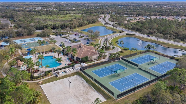 aerial view featuring a water view