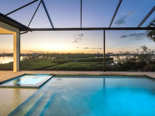 1109 Bayshore Rd, Nokomis, FL 34275 - view of pool featuring glass enclosure and a pool with connected hot tub