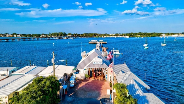 dock area featuring a water view