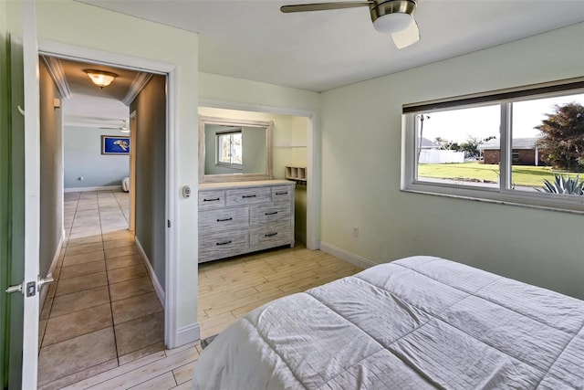 bedroom featuring ceiling fan and light hardwood / wood-style floors