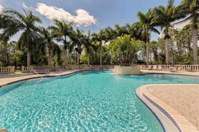 view of swimming pool with a patio