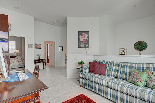 living room featuring light tile patterned flooring