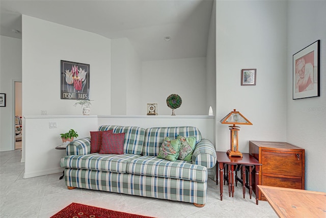 living room featuring tile patterned flooring