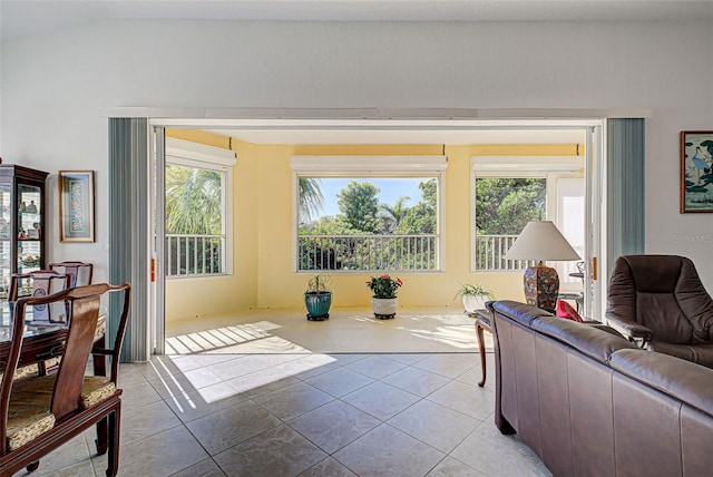 living room featuring light tile patterned floors