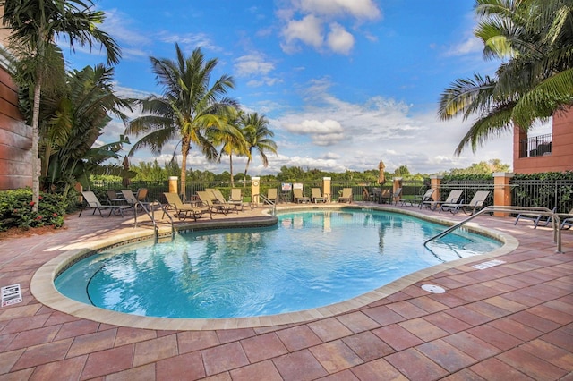 view of swimming pool featuring a patio